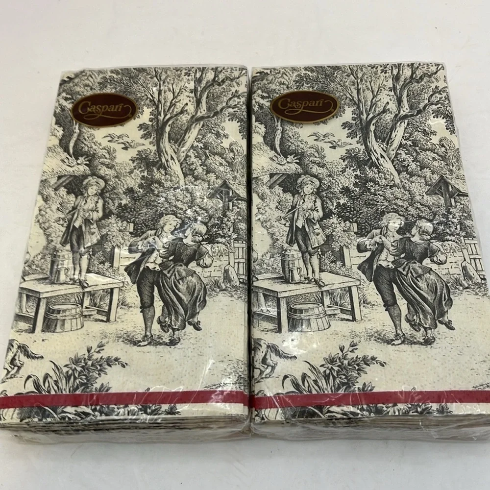 Caspari Festive Toile Charcoal 2 packs of 15 Guest Towel Napkins made in Germany